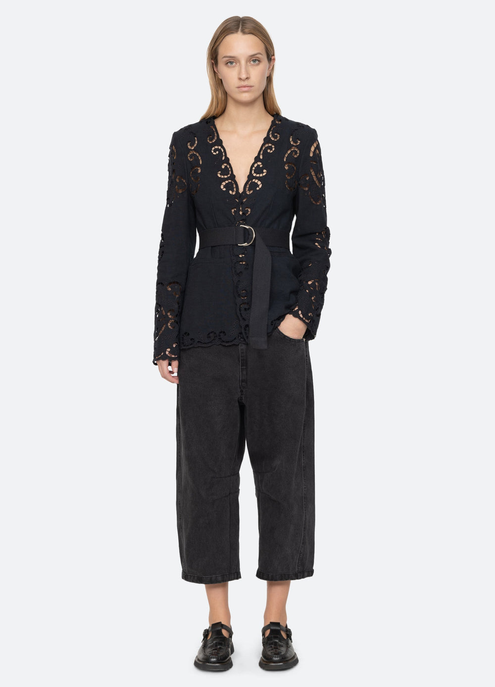 Oli Cropped Jeans Black|White