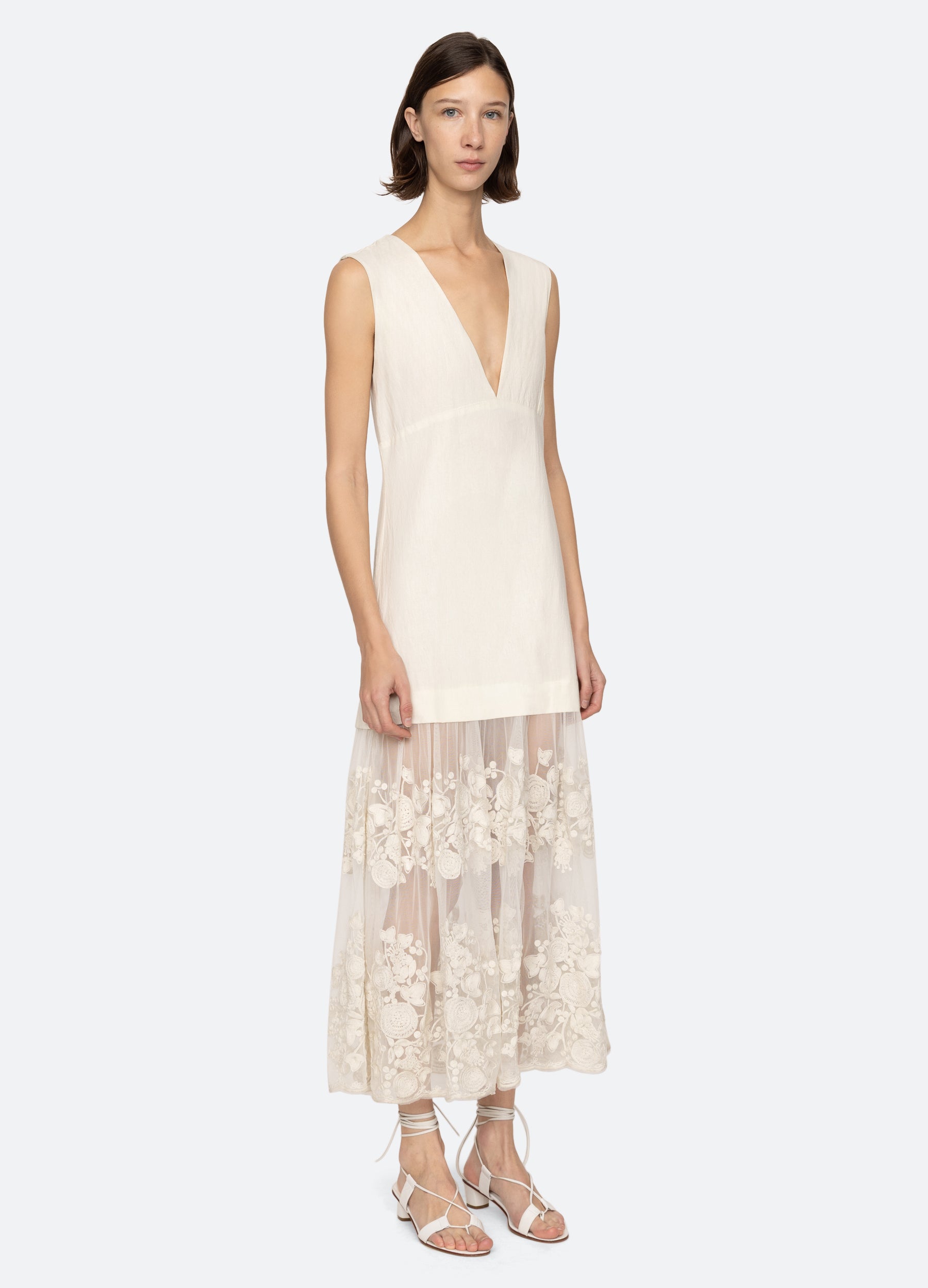 Arielle V-Neck Dress Cream