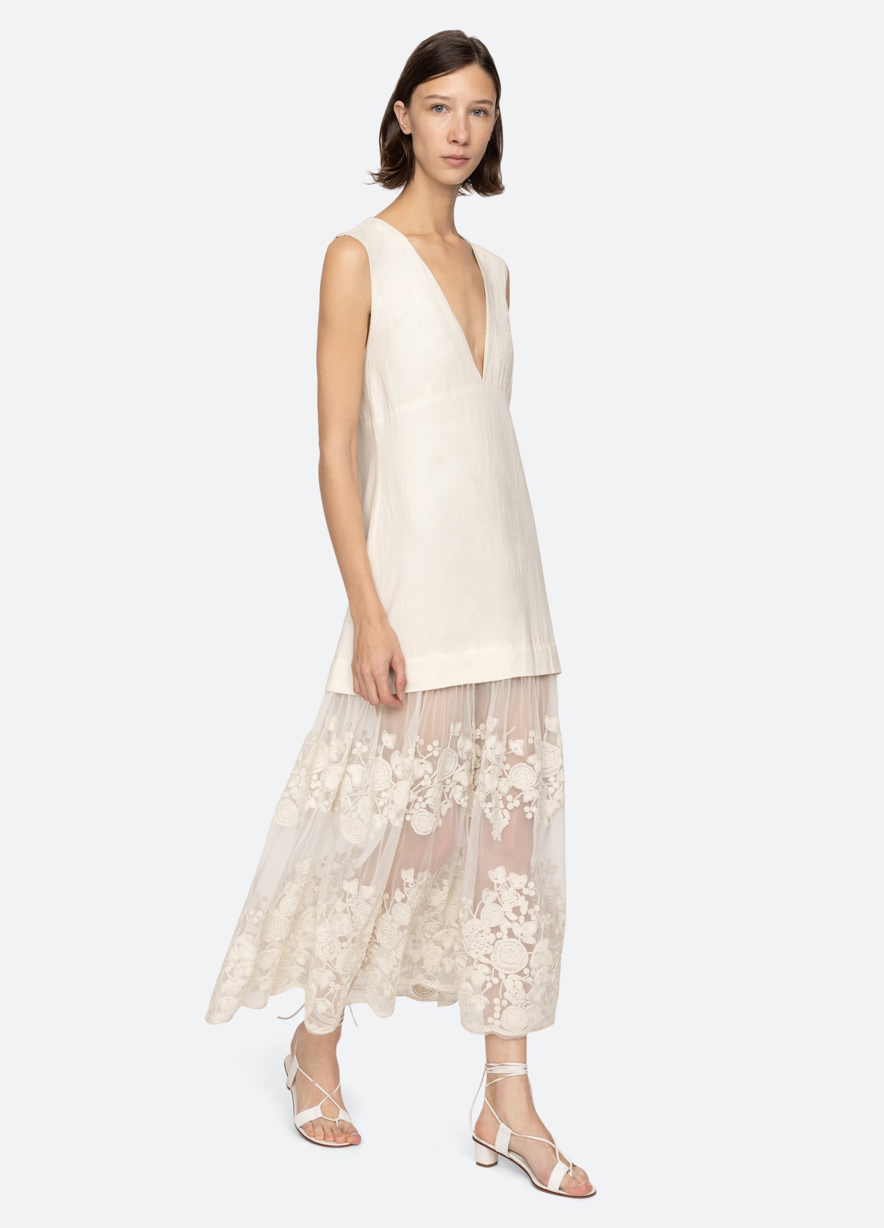 Arielle V-Neck Dress Cream