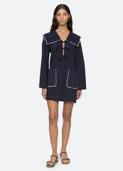 Marie Dress White|Navy