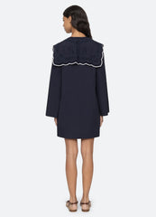 Marie Dress White|Navy