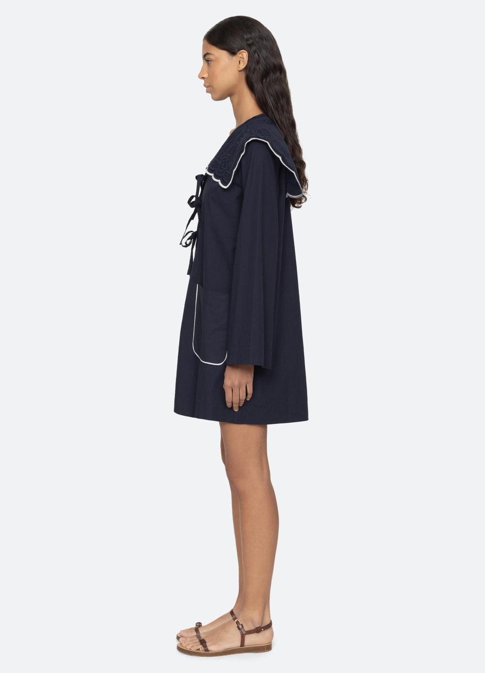 Marie Dress White|Navy