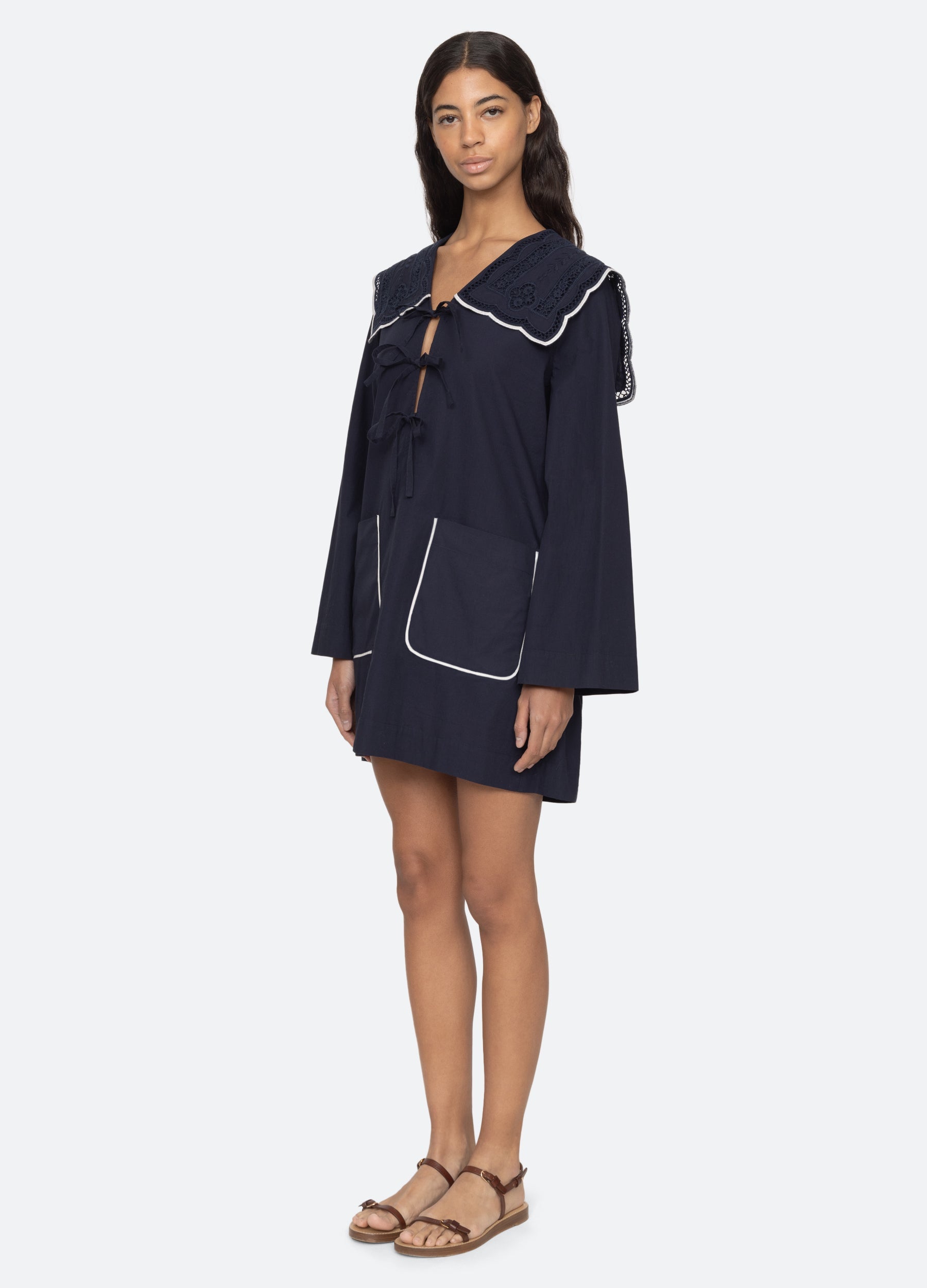 Marie Dress White|Navy