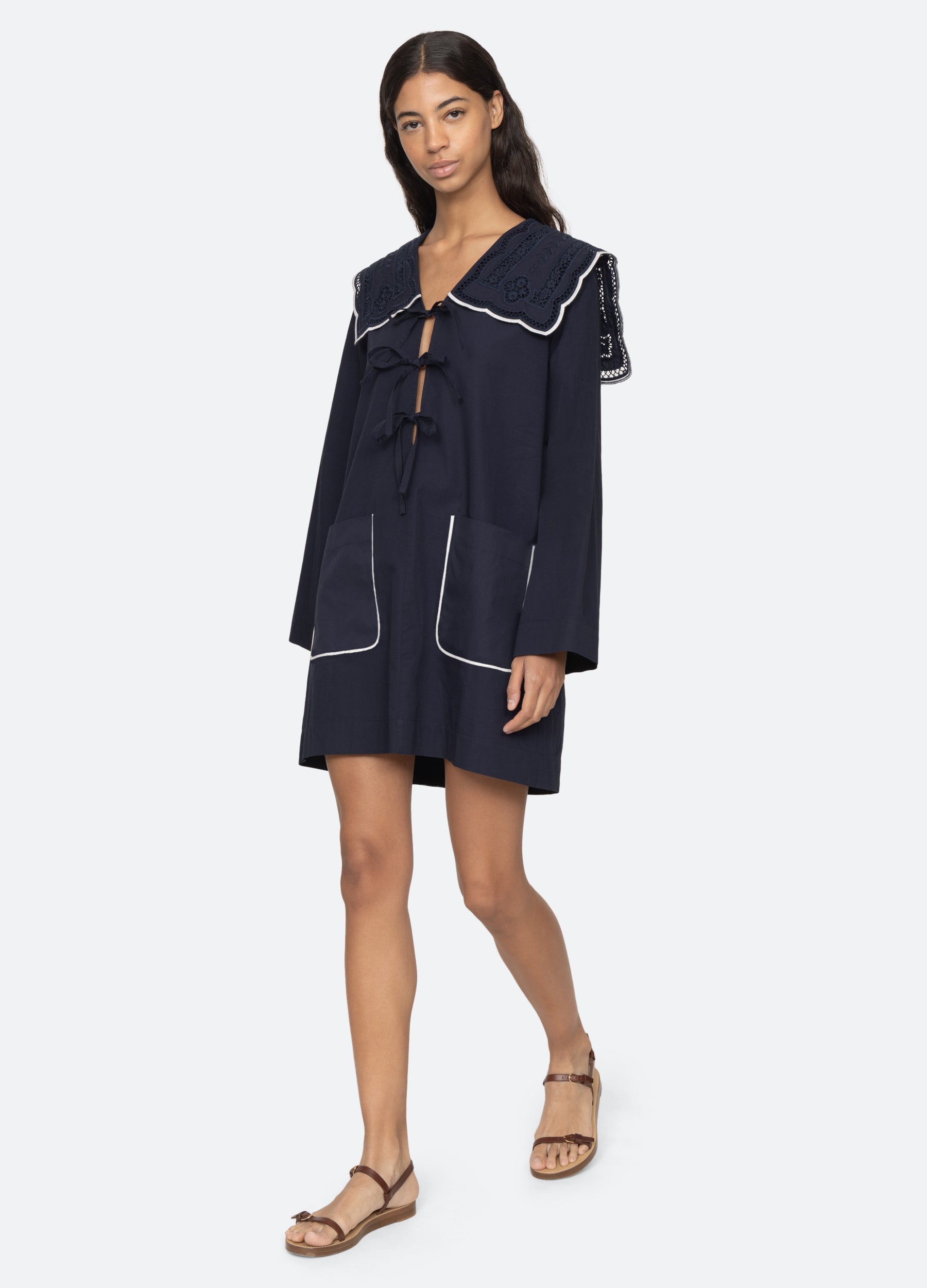 Marie Dress White|Navy