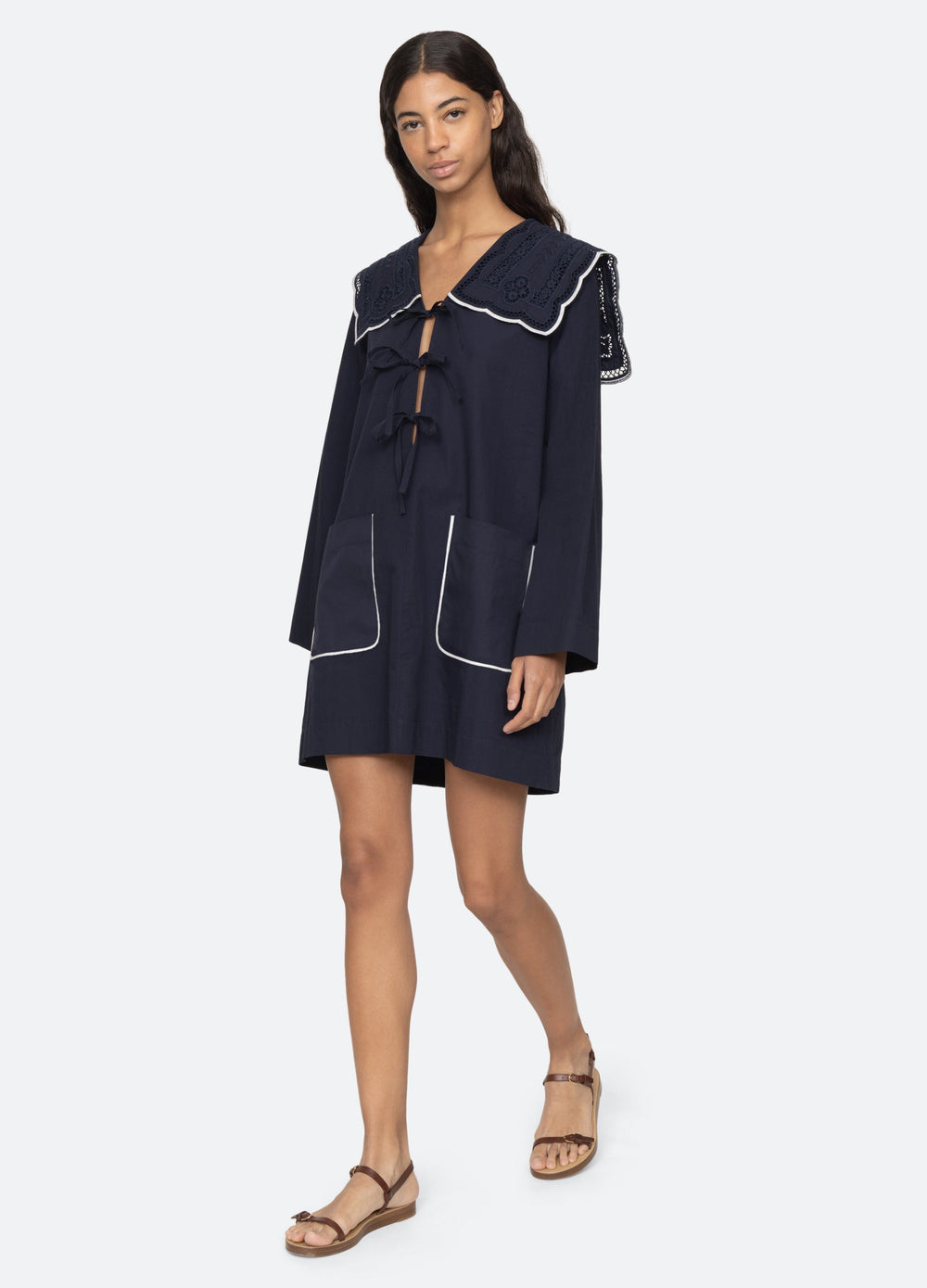 Marie Dress White|Navy