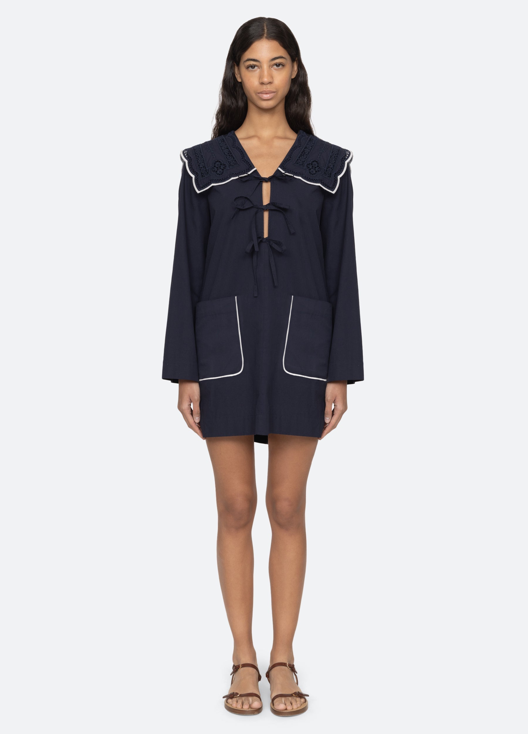 Marie Dress White|Navy