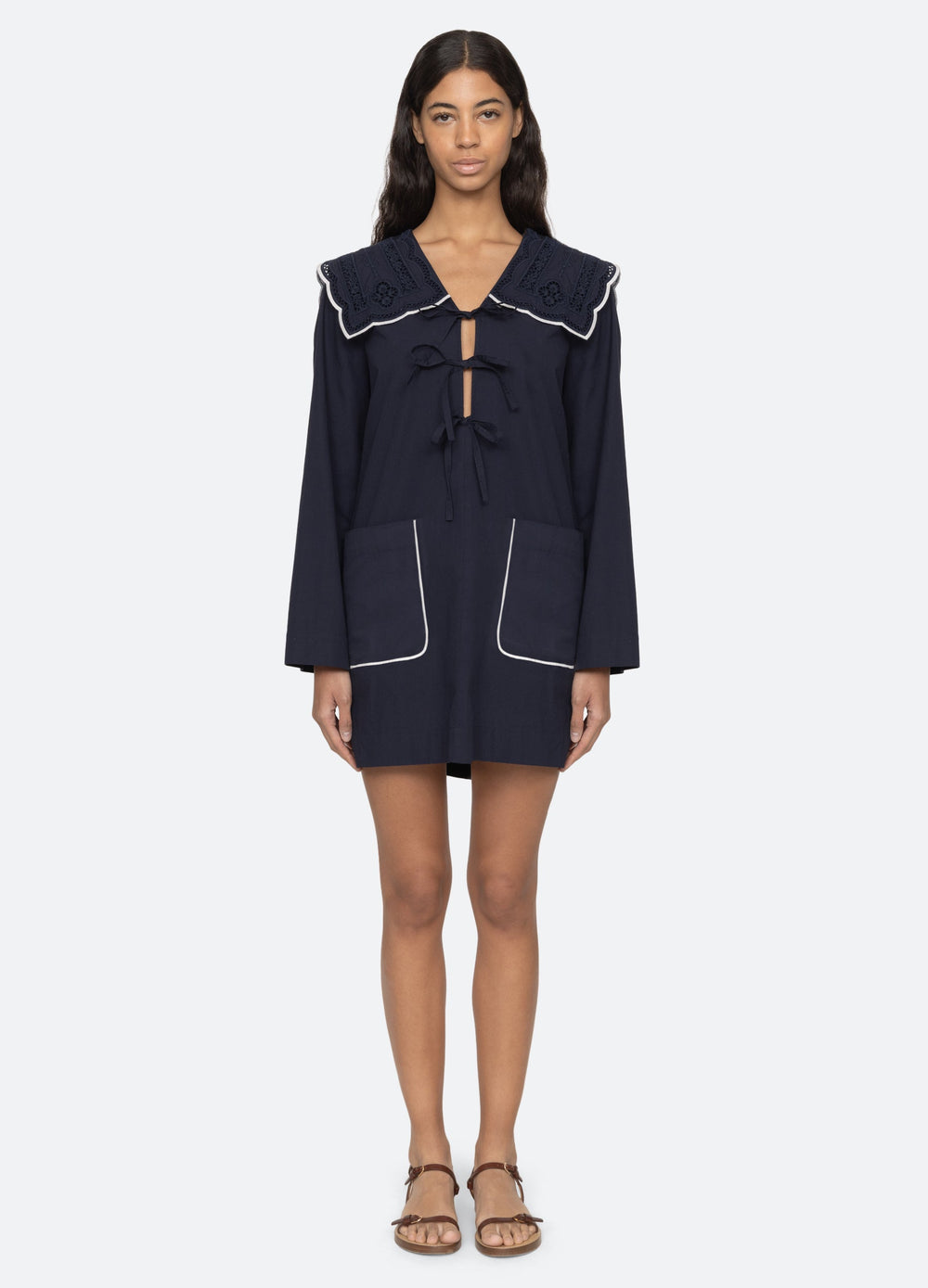 Marie Dress White|Navy
