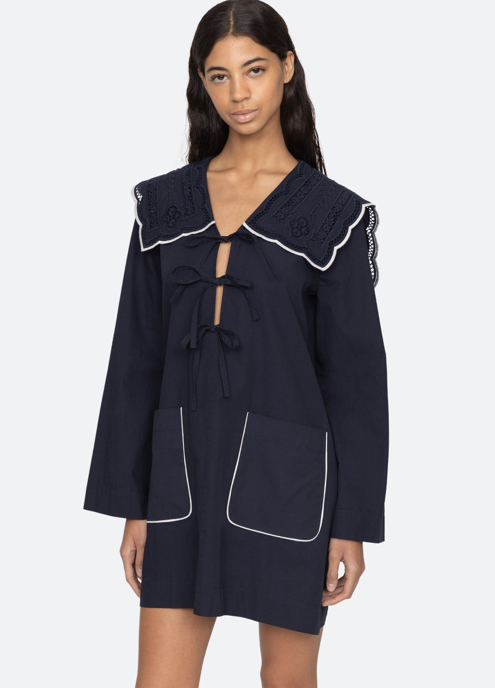Marie Dress White|Navy
