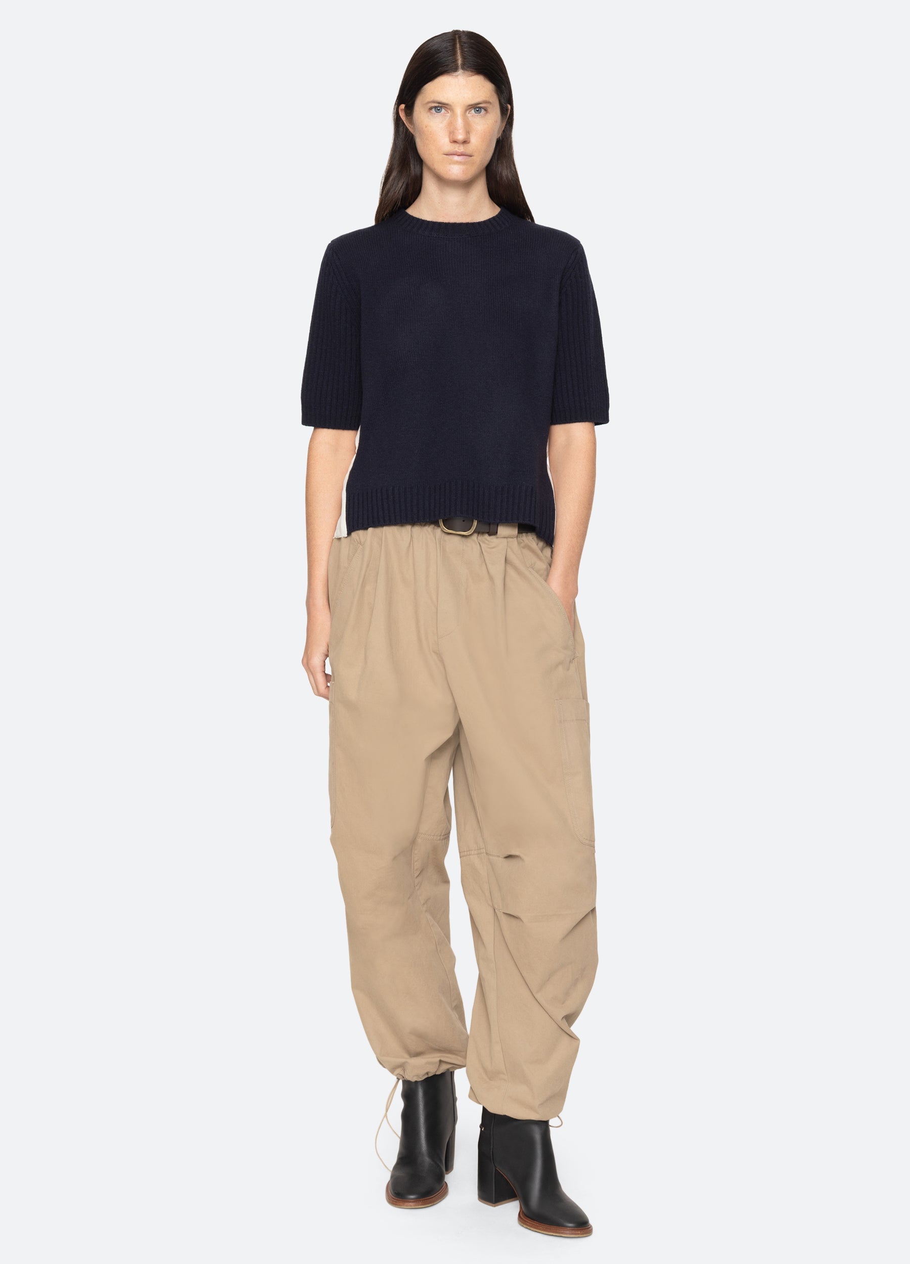 Mallory S/S Sweater Navy|Coffee