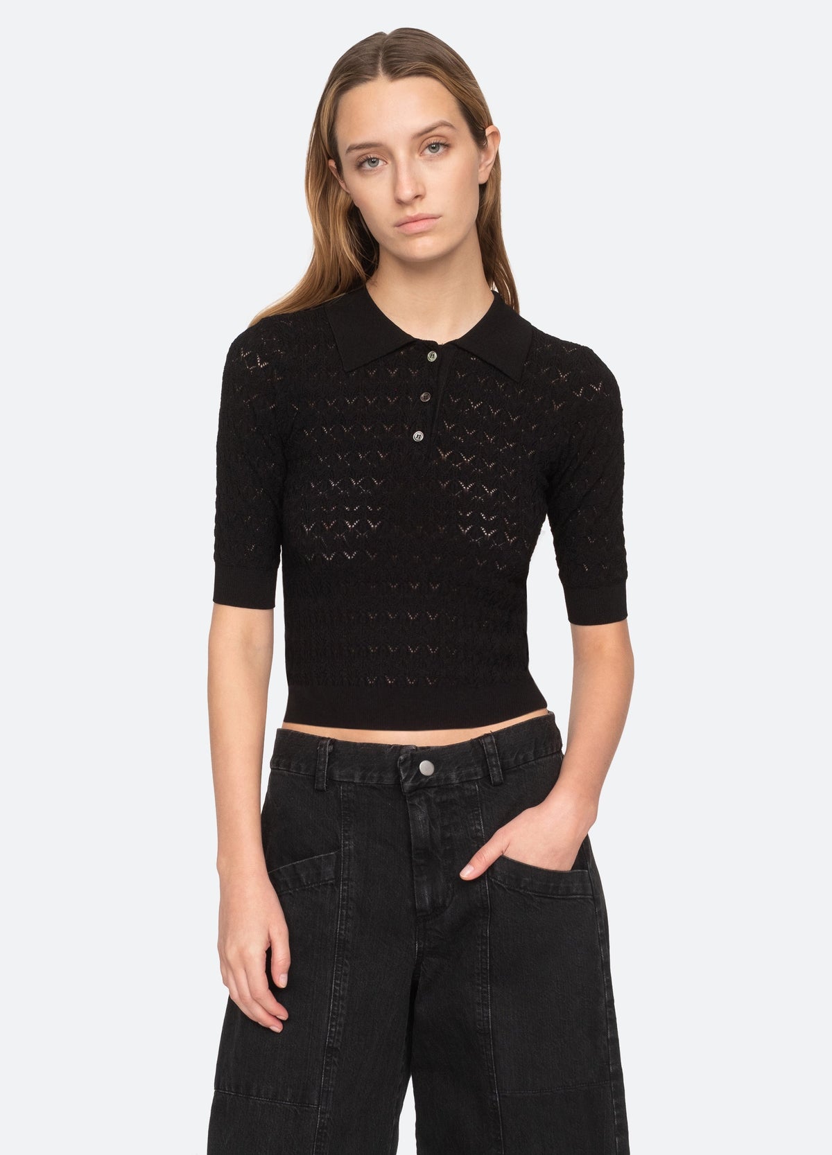 Rue Polo Sweater Black|Cream