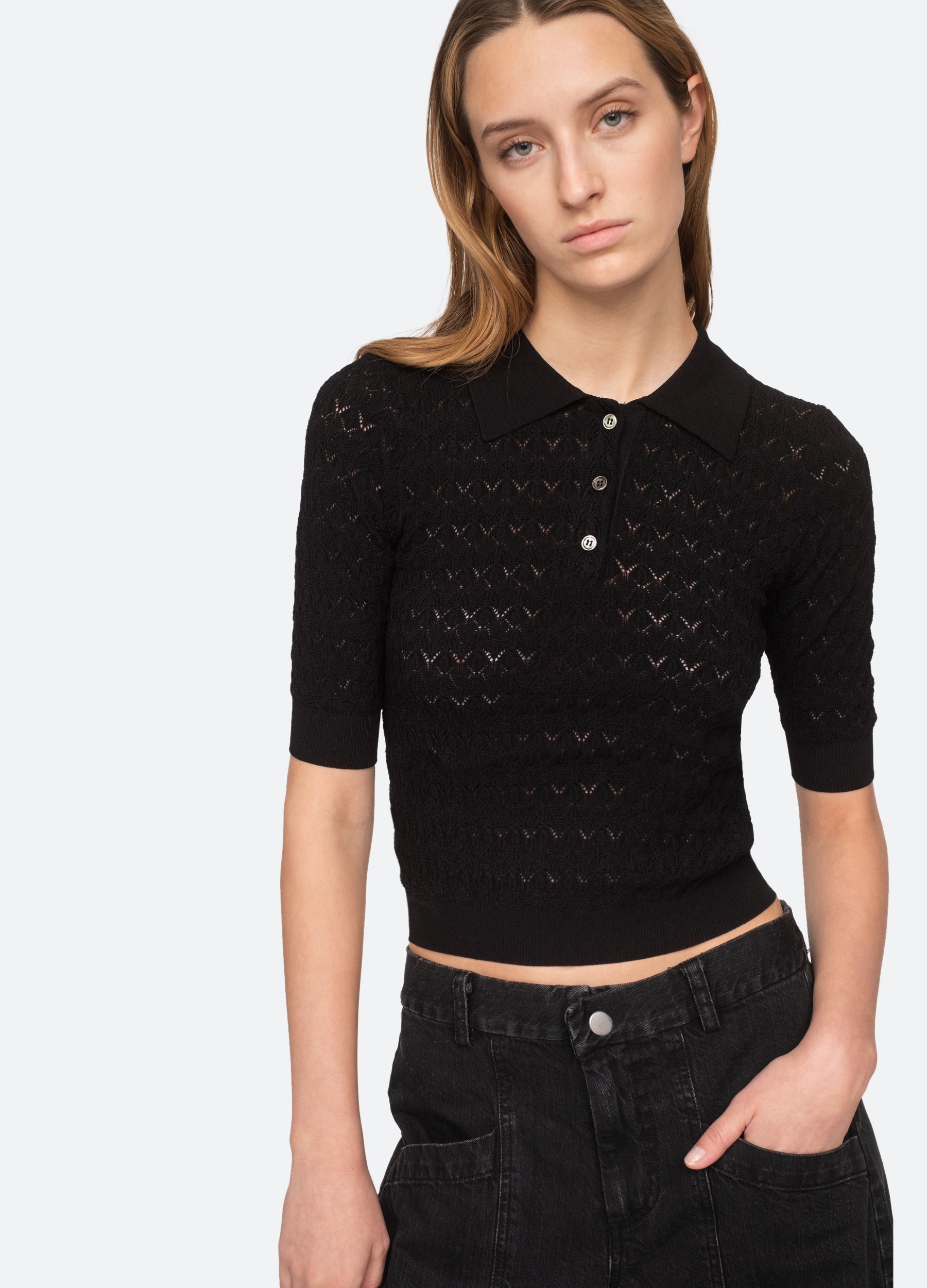 Rue Polo Sweater Black|Cream