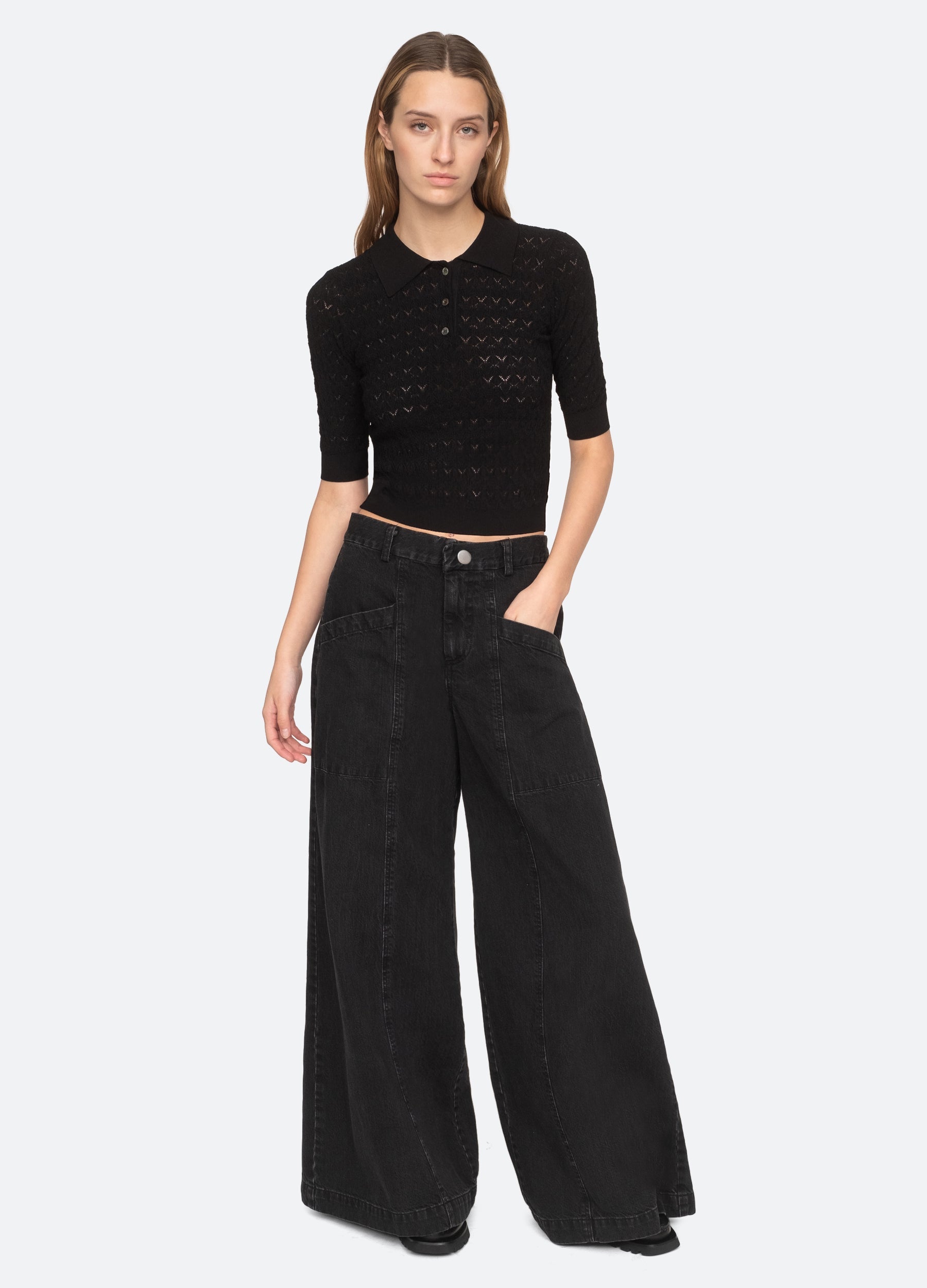 Rue Polo Sweater Black|Cream