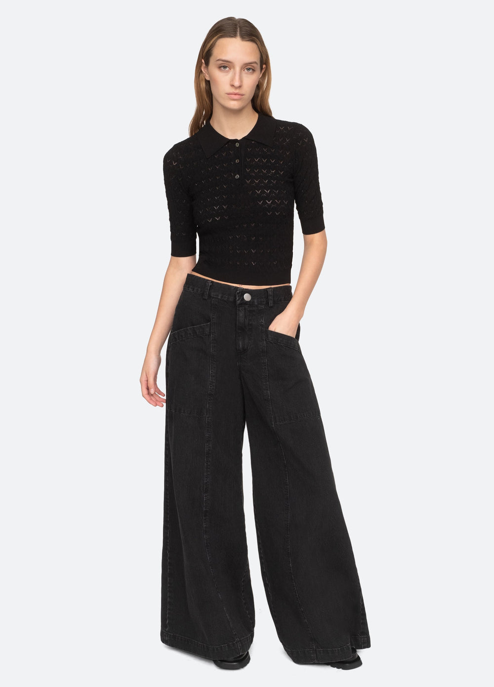 Rue Polo Sweater Black|Cream