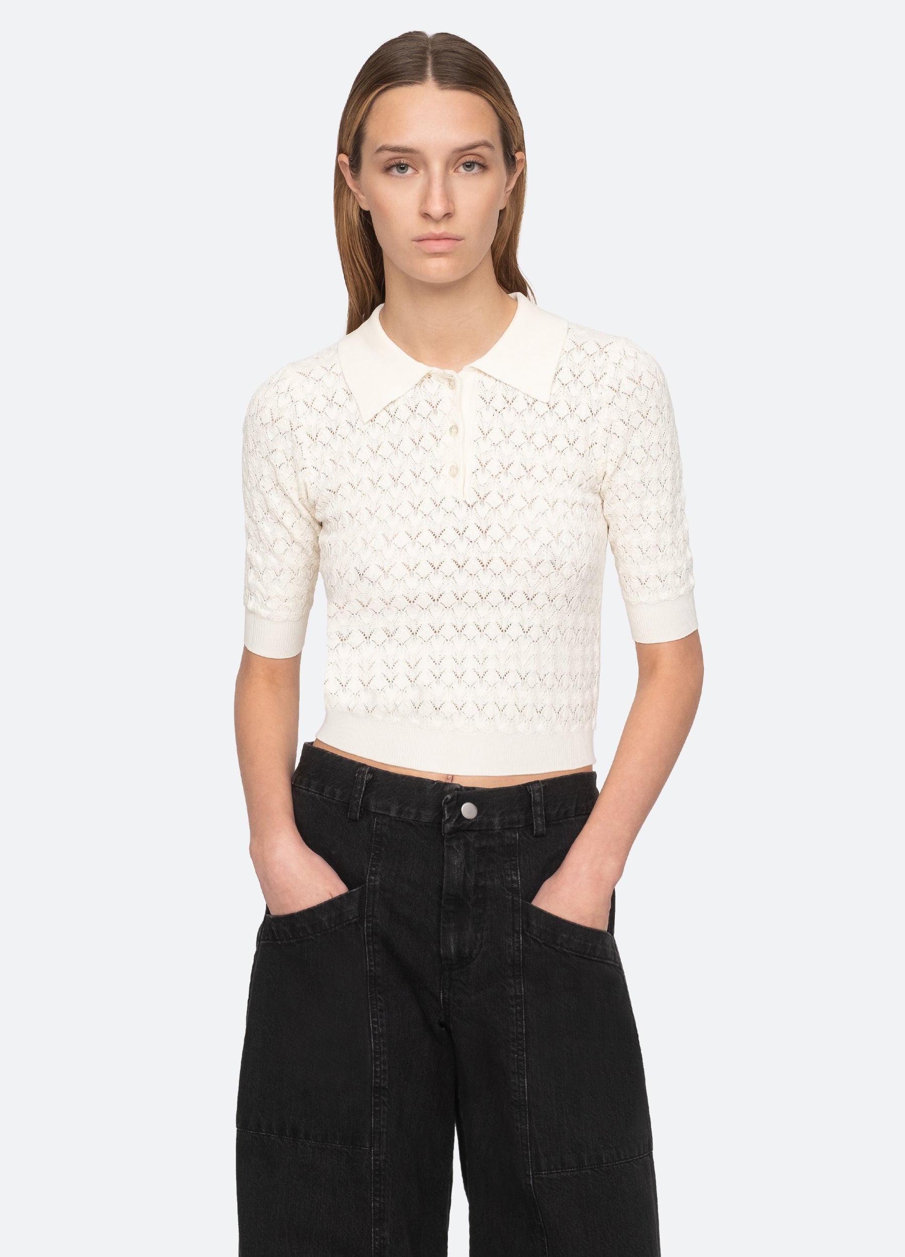 Rue Polo Sweater Black|Cream