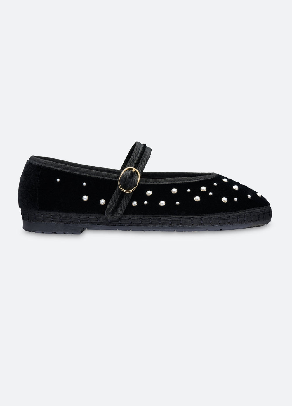 Pearl Mary Jane Flats Black