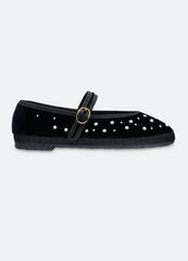 Pearl Mary Jane Flats Black