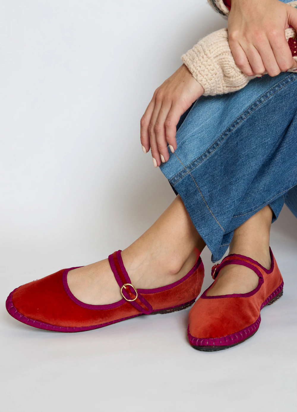 Velvet Mary Jane Flats Terracotta|Olive