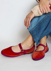 Velvet Mary Jane Flats Terracotta|Olive
