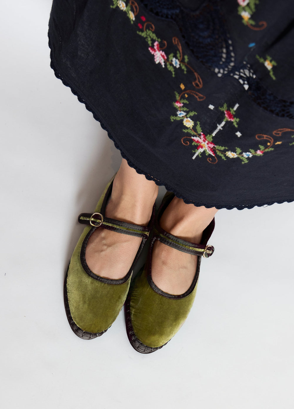 Velvet Mary Jane Flats Terracotta|Olive